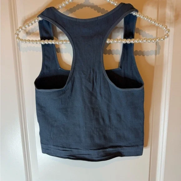 Honey Peach Ribbed Racerback Crop Tank – Slate Blue – Size Small - Picture 2 of 7
